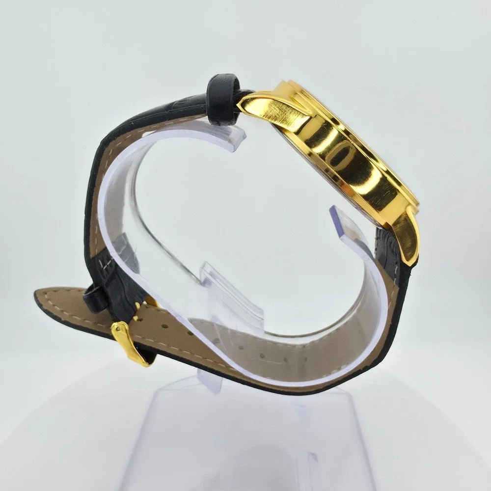 Lady Liberty Men's Watch Commemorative Double Gold Faux Leather Gold Tone 8.5